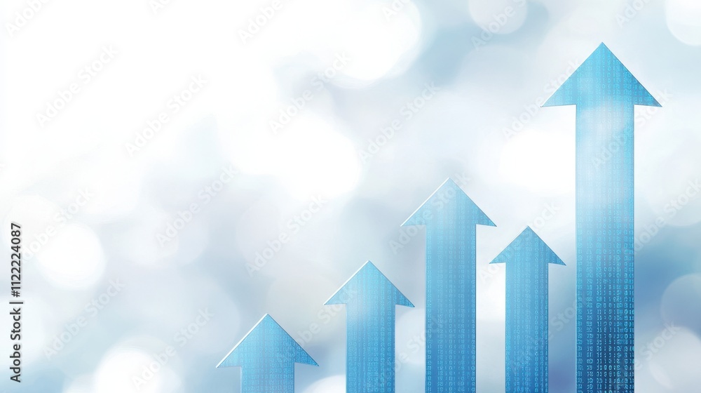 Poster Upward Journey of Growth Represented by Blue Arrows and Binary Code Symbolizing Progress