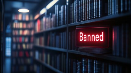 Fototapeta premium Banned Books in a Dark Library