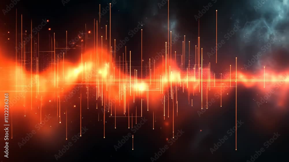 Poster create an enchanting visual experience showcasing vibrant sound waves dancing through a cosmic lands