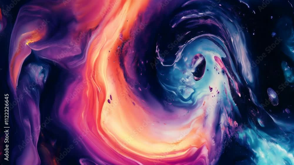 Poster exploring a stunning visual display of colorful abstract shapes swirling and intertwining, creating 