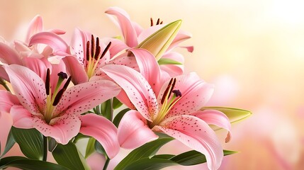 Fototapeta premium Pink Lilies Blossom in Soft Light Background