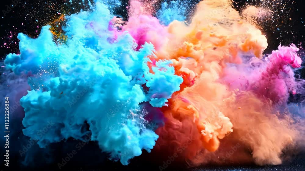 Poster a colorful explosion of smoke and dust. the colors are bright and vibrant, creating a sense of energ