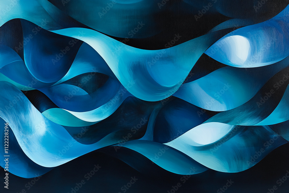 Aufkleber abstract blue waves create a fluid design in a contemporary art piece displayed in an art gallery. a