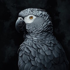 Obraz premium Captivating grey parrot portrait studio setting photography dramatic lighting close-up animal beauty