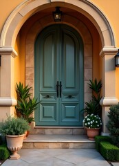 Fototapeta premium Classic Doorway with Decorative Plants