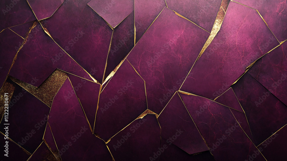 Poster textured purple and gold background showcasing broken patterns and layers