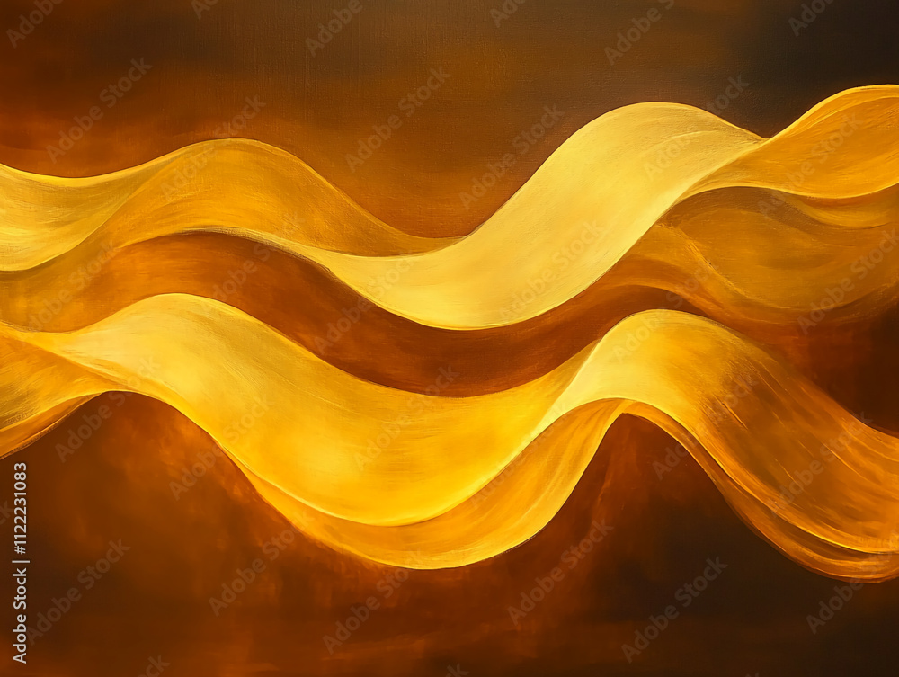 Poster Flowing golden waves create a mesmerizing abstract composition of warm colors
