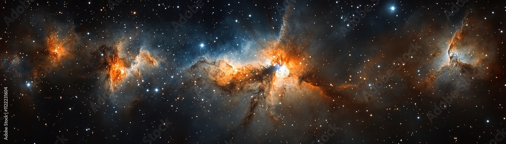Poster exploring cosmic phenomena in deep space astrophotography celestial environment panoramic view astro
