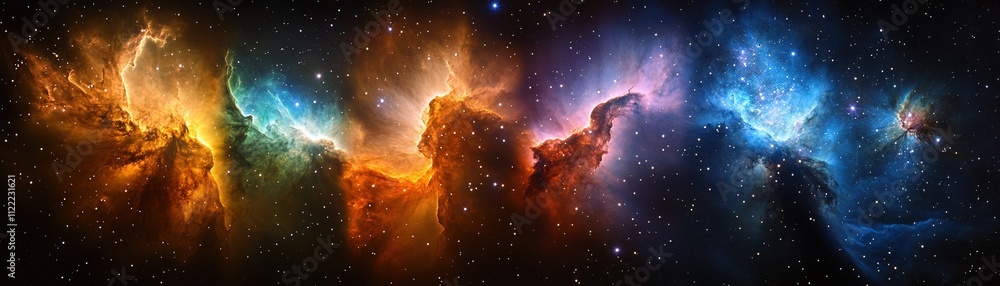 Poster celestial nebula formation outer space digital art cosmic environment wide-angle view astronomical c