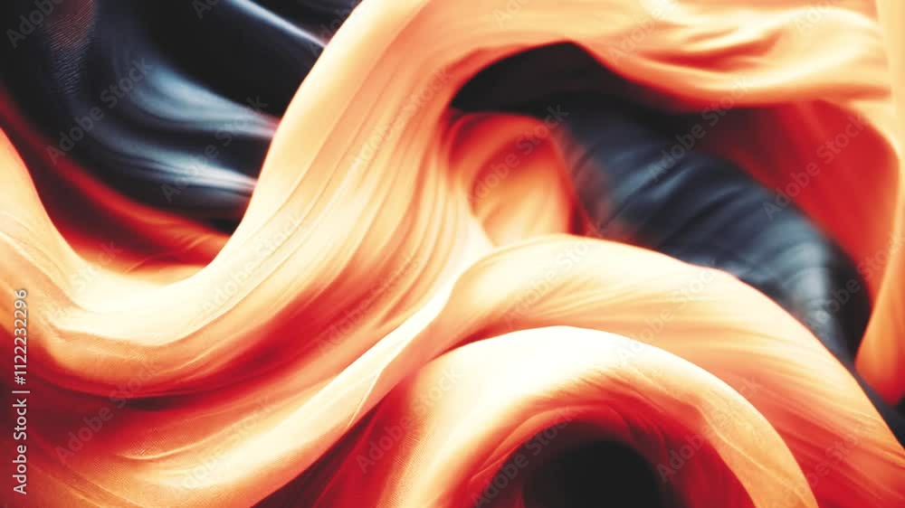 Poster abstract flowing orange and red ribbons with smooth motion and vibrant color gradients.