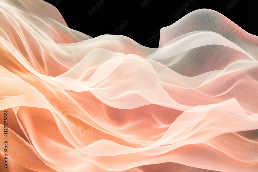 Aufkleber flowing silk fabric in soft peach and white hues against a dark background creates a serene visual e