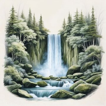 Watercolor waterfall