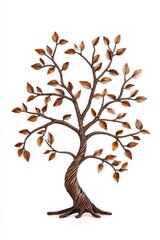 Fototapeta premium Nature-inspired iron tree sculpture, detailed branches and leaves, isolated on white background, artistic home decor