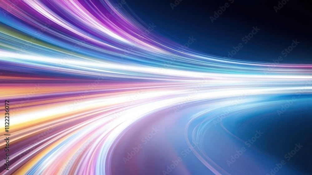 Poster colorful light trails on a highway showcasing the dynamic essence of digital marketing and movement