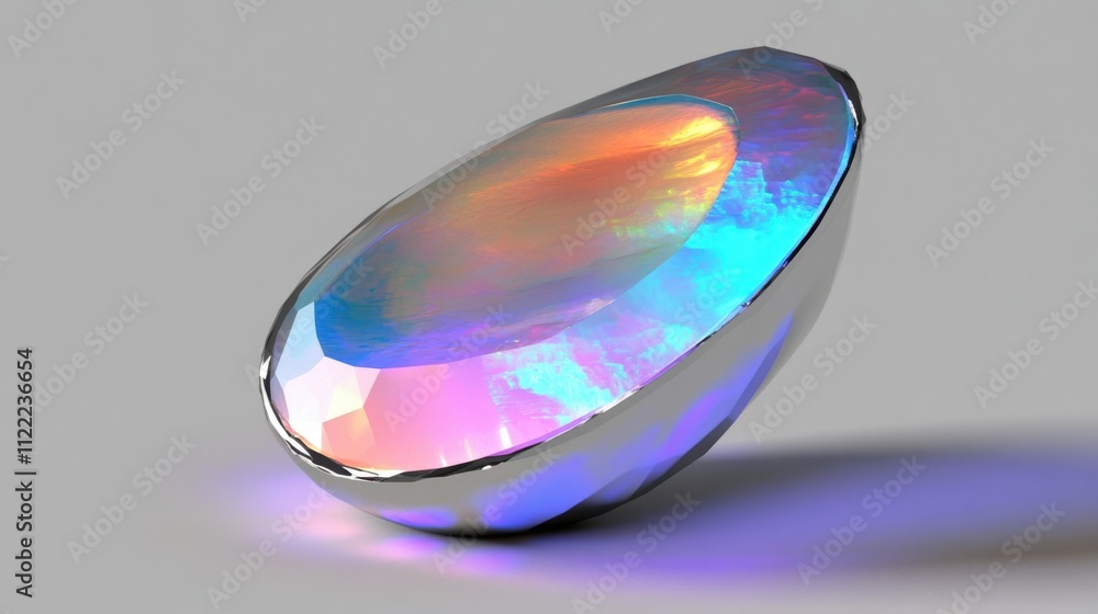 Poster Captivating Opal Gem Reflecting a Spectrum of Colors in a Polished Silver Setting