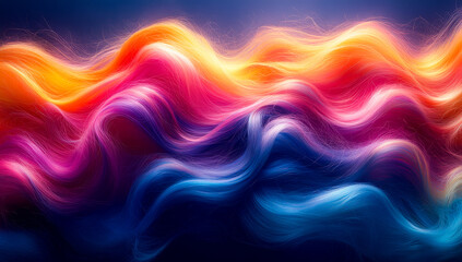 Obraz premium Colorful waves of abstract art in vibrant hues. Bright, flowing colors blend seamlessly, creating an abstract representation of waves in a captivating design.