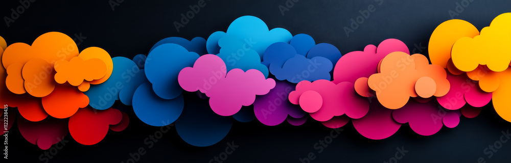Poster colorful clouds on a dark background. colorful abstract clouds float against a dark backdrop, creati
