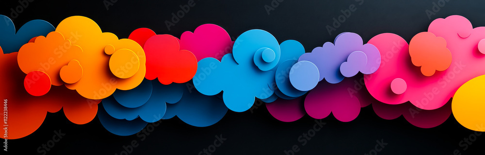 Poster vibrant abstract swirling shapes. brightly colored shapes and swirls blend together, creating a vibr