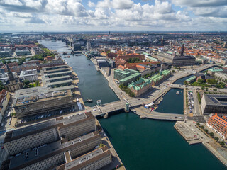 Obraz premium Copenhagen Cityscape, Denmark. Copenhagen Old Town, Danish Parliament, Borsen Stock Exchange, Christiansborg Palace