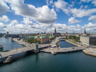 Obraz premium Copenhagen Cityscape, Denmark. Copenhagen Old Town, Danish Parliament, Borsen Stock Exchange, Christiansborg Palace