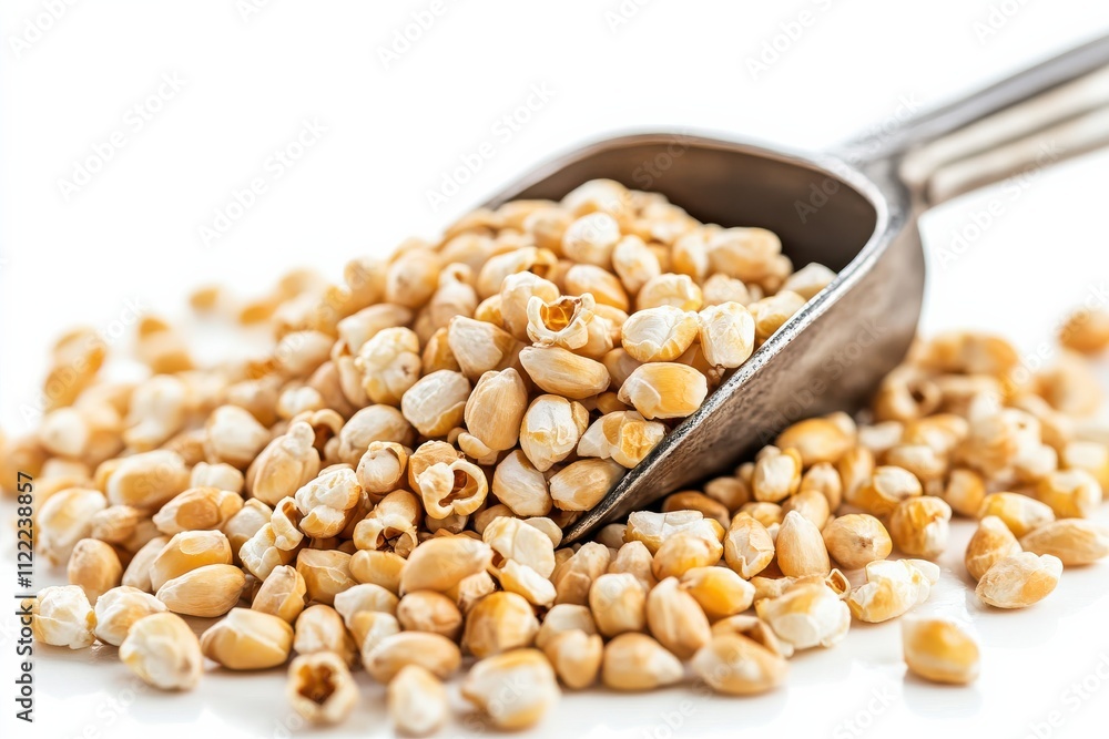Aufkleber dynamic composition of scattered soft kernels spilling from a metal scoop with directional lighting 