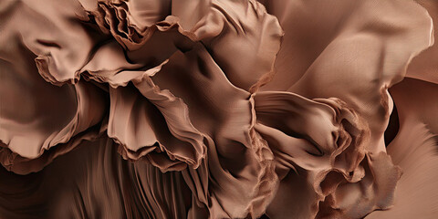 Abstract flowing chocolate texture, fabric toss in rich chocolate brown color of the year 2025 mocha mousse