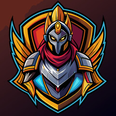 Fototapeta premium Paladin esports logo featuring a knightly figure with armor and wings in a vibrant design suitable for gaming
