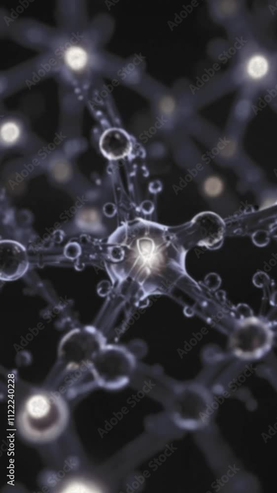 Poster abstract glowing molecular structure with interconnected nodes and soft light.