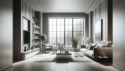 Fototapeta premium Stylish Living Room with Wooden Floors and Neutral Tones