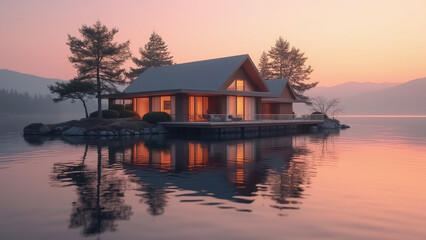 Fototapeta premium Luxury Waterfront Villa at Sunset