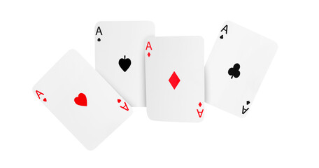 Obraz premium Four aces in air on white background. Poker and other card games
