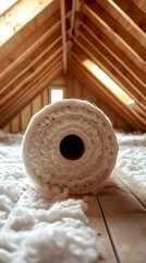 Thermal insulation materials are crucial for enhancing energy efficiency. This image shows a roll of insulation in a serene attic space, emphasizing warmth and comfort.