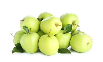 Many fresh green apples isolated on white