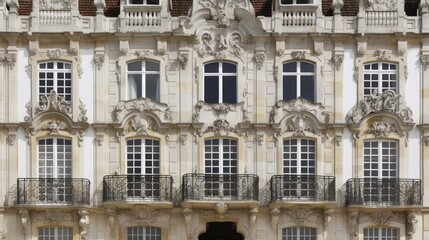 Ornate building facade featuring intricate designs and multiple windows.