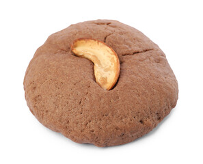 One tasty chocolate cookie with cashew isolated on white
