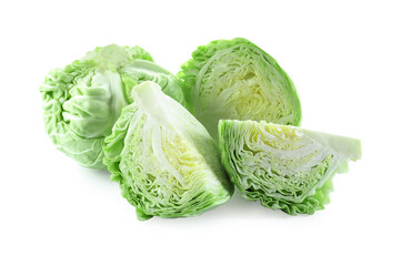 Fototapeta premium Whole and cut cabbages isolated on white