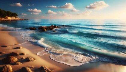 Coastal Scene with Waves Crashing Against Rocks