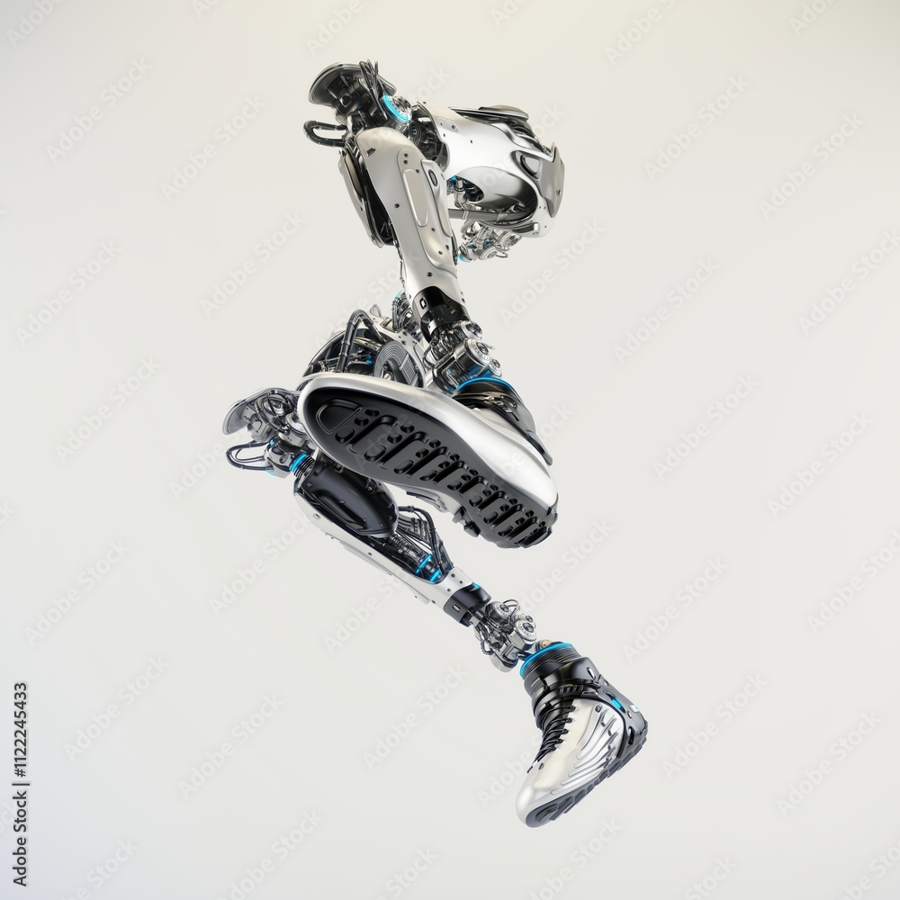 Aufkleber futuristic robotic leg in dynamic running pose showcasing advanced technology and innovation against