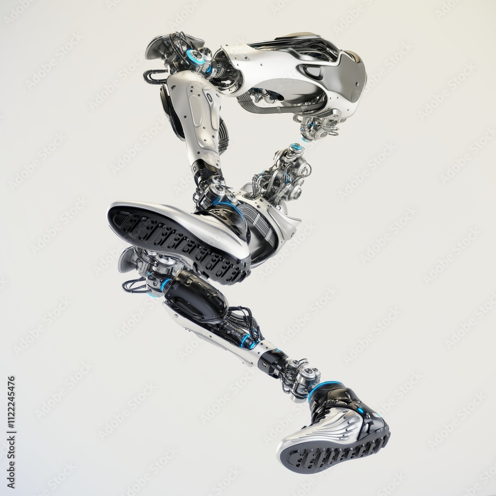 Poster futuristic robotic legs in dynamic motion showcasing advanced mechanical engineering, artificial int