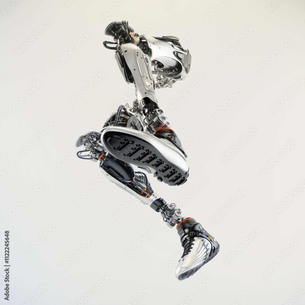 Poster futuristic robotic leg in dynamic motion, showcasing advanced technology and innovative design for f
