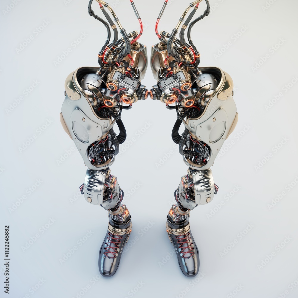 Poster futuristic bionic robot legs with intricate mechanical details showcasing advanced technology and in