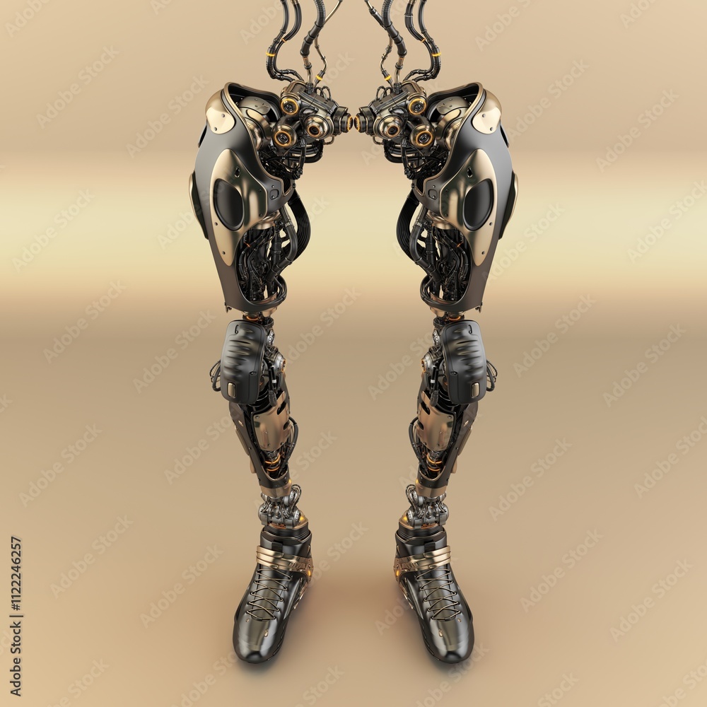 Poster futuristic bionic robotic legs with intricate design showcasing advanced mechanical engineering agai