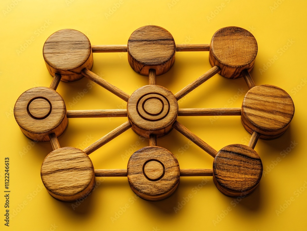 Poster wooden network connection global teamwork collaboration interconnection communication technology