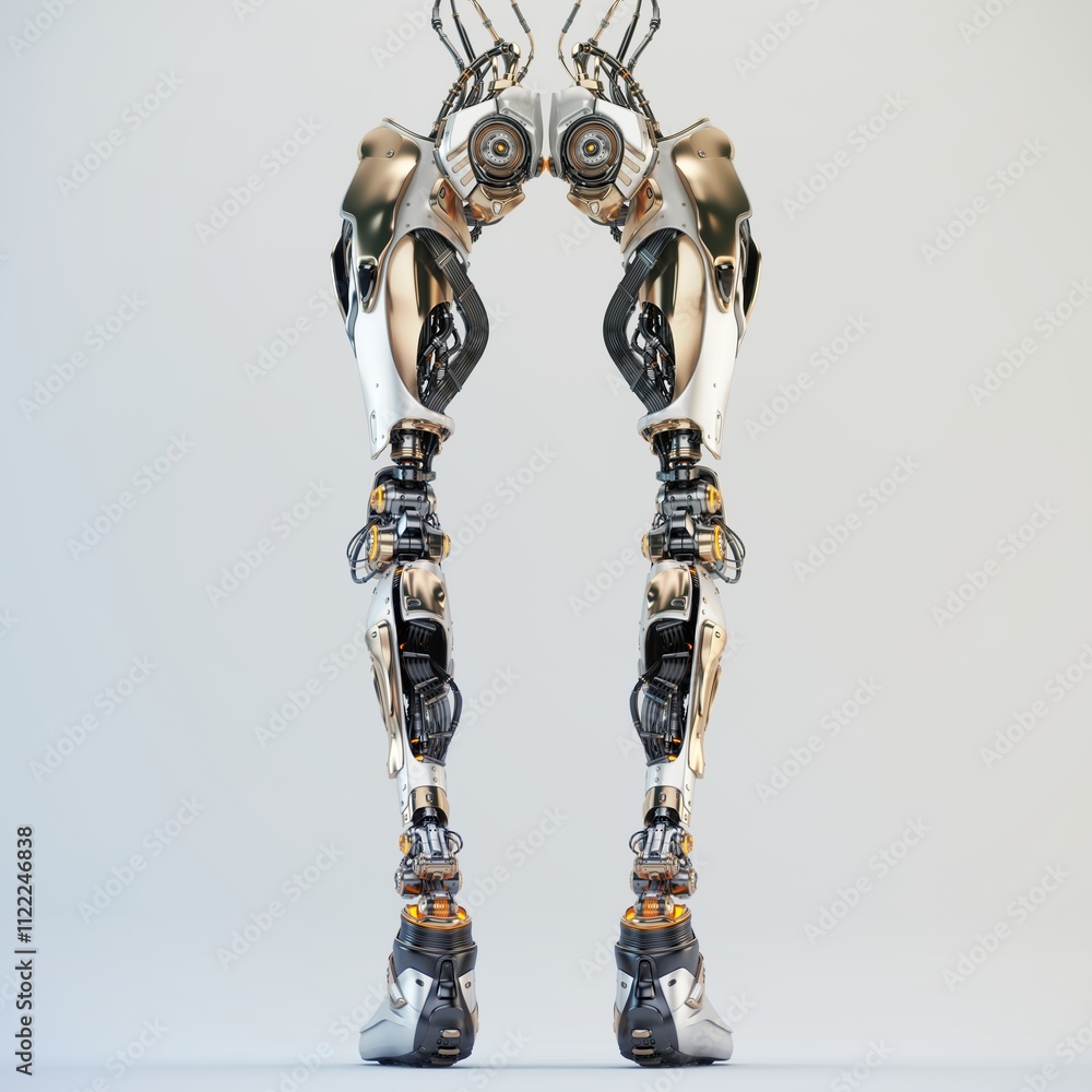 Poster futuristic robotic legs with intricate mechanical details and advanced technology design, showcasing