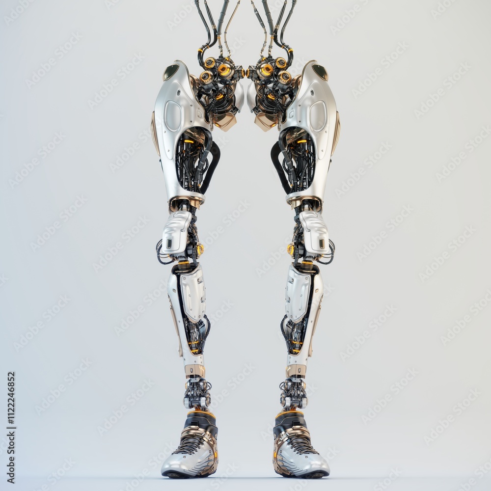 Poster futuristic robotic legs showcasing advanced mechanical design and engineering with sleek metallic su