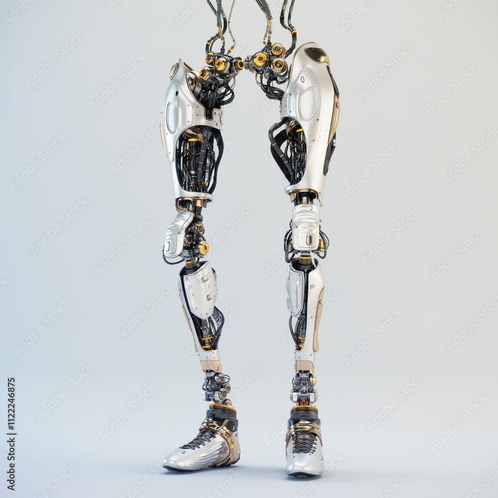 Poster futuristic robotic legs with intricate mechanical details showcasing cutting-edge technology and eng