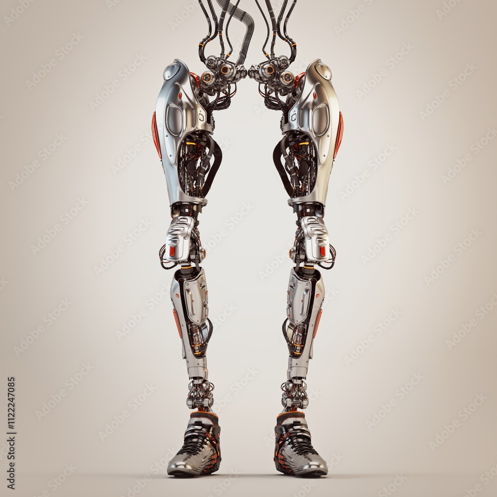 Poster futuristic advanced robotic legs with intricate mechanical design and metallic finish showcasing hig