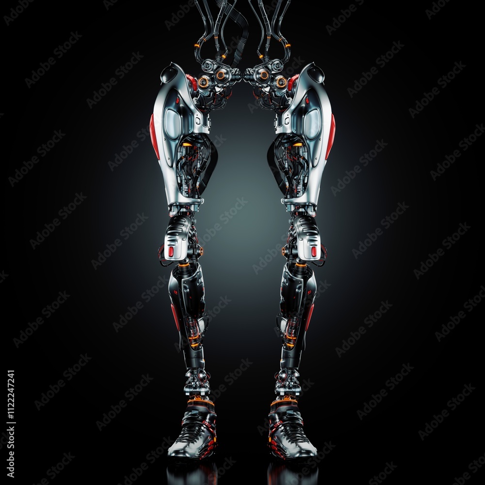 Poster futuristic robotic legs with intricate mechanical design and advanced technology components set agai