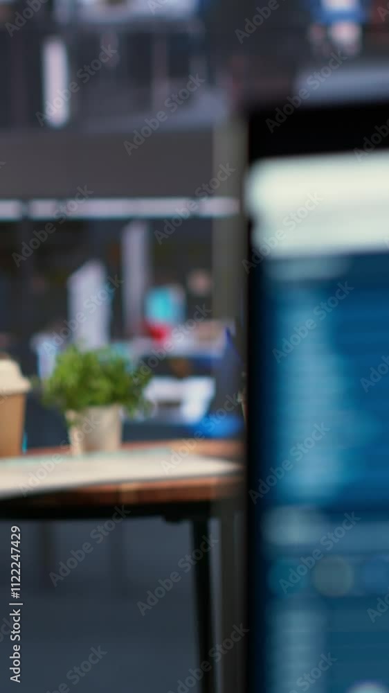 Poster vertical video empty boardroom space within an enterprise designed for productivity, office used for