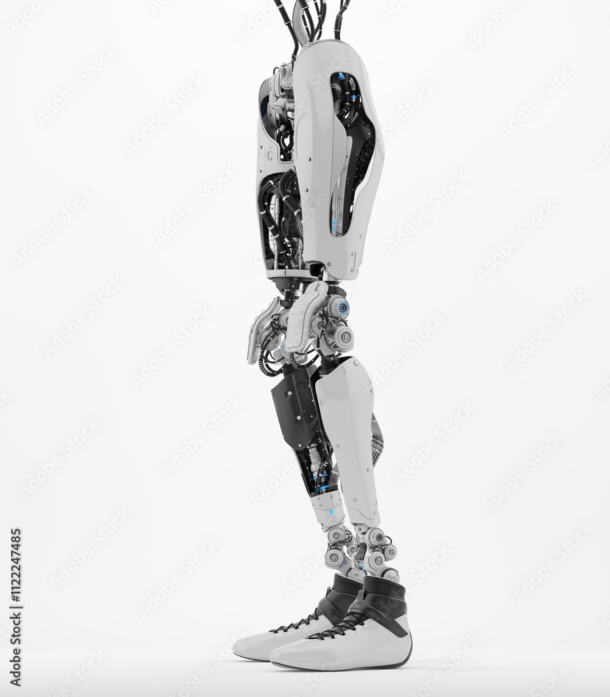 Poster futuristic robot leg design showcasing advanced mechanical engineering with sleek aesthetic, highlig